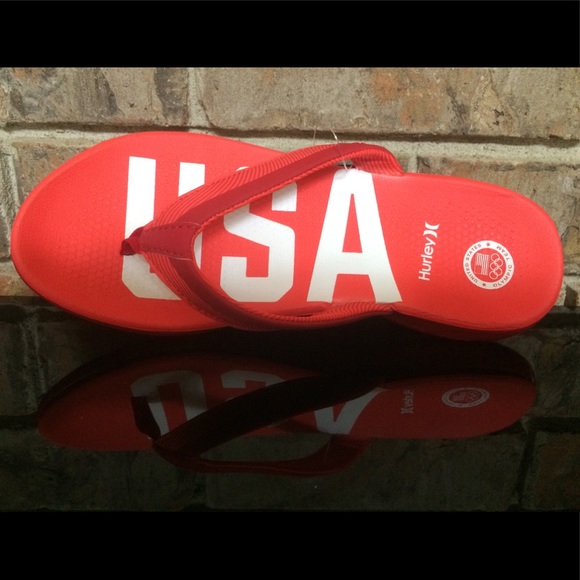 Hurley Team USA Apparel Red And White Flip Flops - Picture 1 of 5